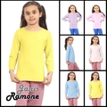 Kinder Mädchen Rundhals T-Shirt Pastell Uni Jungen Langarm Basic Tee Schule Oberteil