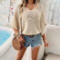 Damen Freizeit Hohl Out Top Sommer Lockere Bluse Flügelärmel T-Shirt Büro
