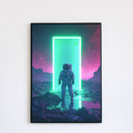 Futuristischer Astronaut, Neon-Portal, moderne Sci-Fi Kunst, leuchtende Farben