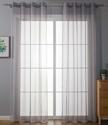 2er Set Ösenvorhänge Transparent »Uni« Gardine Bleiband HxB 245x140 cm Grau