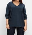 Sheego Damen Pullover Oberteil Langarm V-Ausschnitt blau NEU