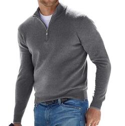 Herren Warm Pullover Sweater Strickpullover Pulli Stehkragen Zip Langarmshirt PA