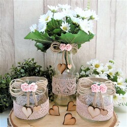 Windlicht Teelichthalter Vase Set Vintage Landhaus Deko Glas Flasche Tischdeko 