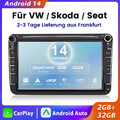 Für VW Skoda Seat Android 14 2+32GB Autoradio Carplay 8'' BT DAB+ GPS 