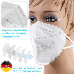FFP2 Schutzmaske Mundschutz Maske 5-100x CE Zertifikat Mund Nase Atemschutzmaske✅LAGERWARE✅DE HÄNDLER✅5LAGIG✅EN 149:2001+A1:2009✅CE0370