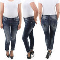 Damen Skinny Röhren Stretch Hüft Hose Slim Fit Jeans Blau Röhrenjeans Hüftjeans 