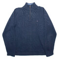 TOMMY HILFIGER Herren Pullover Blau 1/4 Reißverschluss Eng Knit M