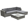  5-tlg. Garten-Lounge-Set mit Kissen Poly Rattan Grau
