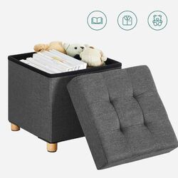 Faltbarer Sitzhocker Sitzbank Aufbewahrungsbox Truhe Sitzwürfel Holzfüße Leinen