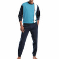 langer Herren Schlafanzug Pyjama HIS mit Rundhals-Ausschnitt Baumwolle H.I.S 