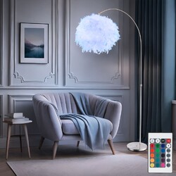 Bogenlampe Stehleuchte Lampe LED Fernbedienung Federn Höhenverstellbar weiß RGB