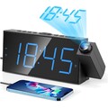 Digitaluhr, Projektionswecker, Doppelalarme, USB, dimmbar, 12/24h, Schlafzimmer