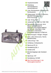 Hauptscheinwerfer H4 Ohne Stellmotor für VW Transporter T4 1990-1997 Depo