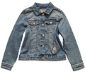 C&A Mädchen Jacke Gr.128 Denim super Stretch blau mit Waschung Stickerei sehrGUT