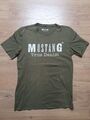 MUSTANG T-Shirt Größe S Herren Oliven Grün Kurzarm Logo Tee Druck Grafik Casual