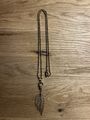 Modeschmuck Kette Lang mit abnehmbaren Anhänger Blatt Filigran Gold