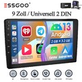 Doppel 2 DIN 9 Zoll Autoradio Android 13 Carplay DAB+ Kam GPS Navi RDS BT 2+32GB