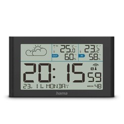 HAMA Wetterstation "Sylt", mit Außensensor, Funk, Wecker, Schwarz #20575054