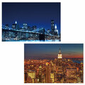 2er-Set LED-Bild mit Beleuchtung Leinwandbild 60x40cm, Skyline New York, Timer