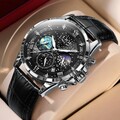 Herren Armbanduhr Datum Mondphase Multi-Funktion Wasserdicht Quarz Männer Uhr