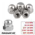 8-32, 10-24, 1/4", 5/16", 3/8" UNC Hutmuttern DIN1587 hohe Form Edelstahl A2 V2A