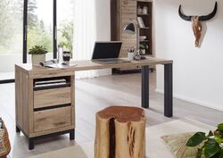 Schreibtisch groß 2 Schubladen 1 Fach Wildeiche massiv Holz 220x76 ohne Aufbau