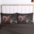 Luowei 2er-Pack Kissenbezug 40x80cm Blumen Schwarz Vintage Floral Blüten 