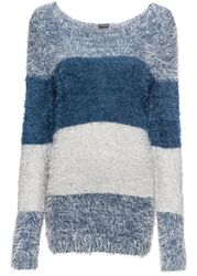 Neu Pullover im Streifen-Design Gr. 36/38 Indigo Hellgrau Damen Langarm Sweater