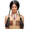 Faschingsperücke Squaw Indianerin Perücke Zopf schwarz Frauenperücke mit Zöpfen