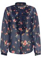 Wunderschöne Jabot-Bluse mit Volants Gr. 46 Dunkelblau Damenbluse Tunika Neu*