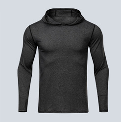 Herren Fitnessshirt Funktions Shirt mit Kapuze langarm Laufshirt Sweatshirt