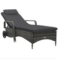 Rattan Sonnenliege Grau mit Rädern & Auflage verstellbar Outdoor waschbar