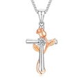 Rose Kreuz Halskette für Frauen Weiß Vergoldet 5A Cubic Zirkonia Geburtsstein...