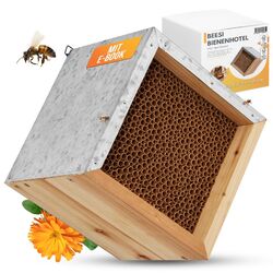 Beesi Bienenhotel I Metalldach I 600 Nisthülsen aus Pappe 6 & 8 mm Ø I hängend