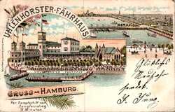 LITHO GRUß AUS HAMBURG UHLENHORSTER FÄHRHAUS RESTAURANT 2BILD 1900