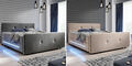 Designer Stoff Boxspring Bett mit LED Matratze Topper Auflage Boxspringbett soft