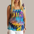 ESPRIT Leichte Tunika Bluse Ärmellos Blumen-Print Gr.34-36 weiß Baumwolle