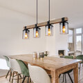 Hängeleuchte Pendellampe Esszimmerlampe Rauchglas Holz Wohnzimmerlampe H 133 cm