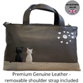 Black & Grey Cat Grab/Shoulder/Crossbody Bag by Mala Leather Midnight 