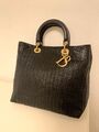 Christian Dior Schwarz Woven Leder Tote Tasche Soft Lady Dior Gold