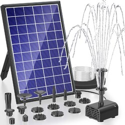 Solar Teichpumpe mit Akku & 10 Fontänen – Gartenbrunnen 7.5W