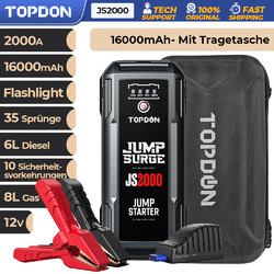 TOPDON JS2000 2000A Jump Starter Starthilfe 16000mAh Ladegerät Booster Powerbank⭐⭐⭐⭐⭐100 Real Capacity✅8LGas/6L Diesel✅35 B*o*o*s*t