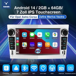 DAB+ Android 14 Autoradio Carplay 2+64G Für Opel Astra H Corsa C D Zafira B +KAM