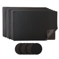 Platzset Kunstleder PU, Wendbares Tischunterlage Set abwaschbar, 6 Stück Schwarz