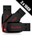 3 X SanDisk 16GB Cruzer Blade USB Flash Drive Memory Stick Triple Pack-Uk
