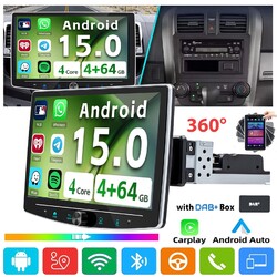 DAB+ Android 15 1 DIN Autoradio Apple Carplay GPS 360° Drehbar Bildschirm 4+64GB