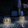 2x LED Solarkugel Gartenleuchten Außenlampe Erdspieß Balkon Geflecht Kugellampen