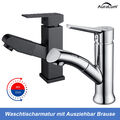 Waschtischarmatur Ausziehbar Wasserhahn mit Brause Einhand Mischbatterie für Bad