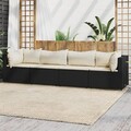  4-tlg. Garten-Lounge-Set mit Kissen Schwarz Poly Rattan