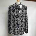 Rixo Moos Seidenbluse Größe Medium Blumenmuster Gänseblümchen Traum schwarz grün Krawatte